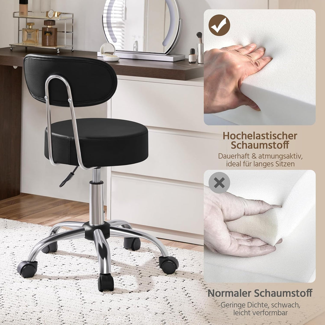 Yaheetech Rollhocker Arbeitshocker mit Rückenlehne Höhenverstellbarer 75.5-85cm,Drehhocker mit Rolle
