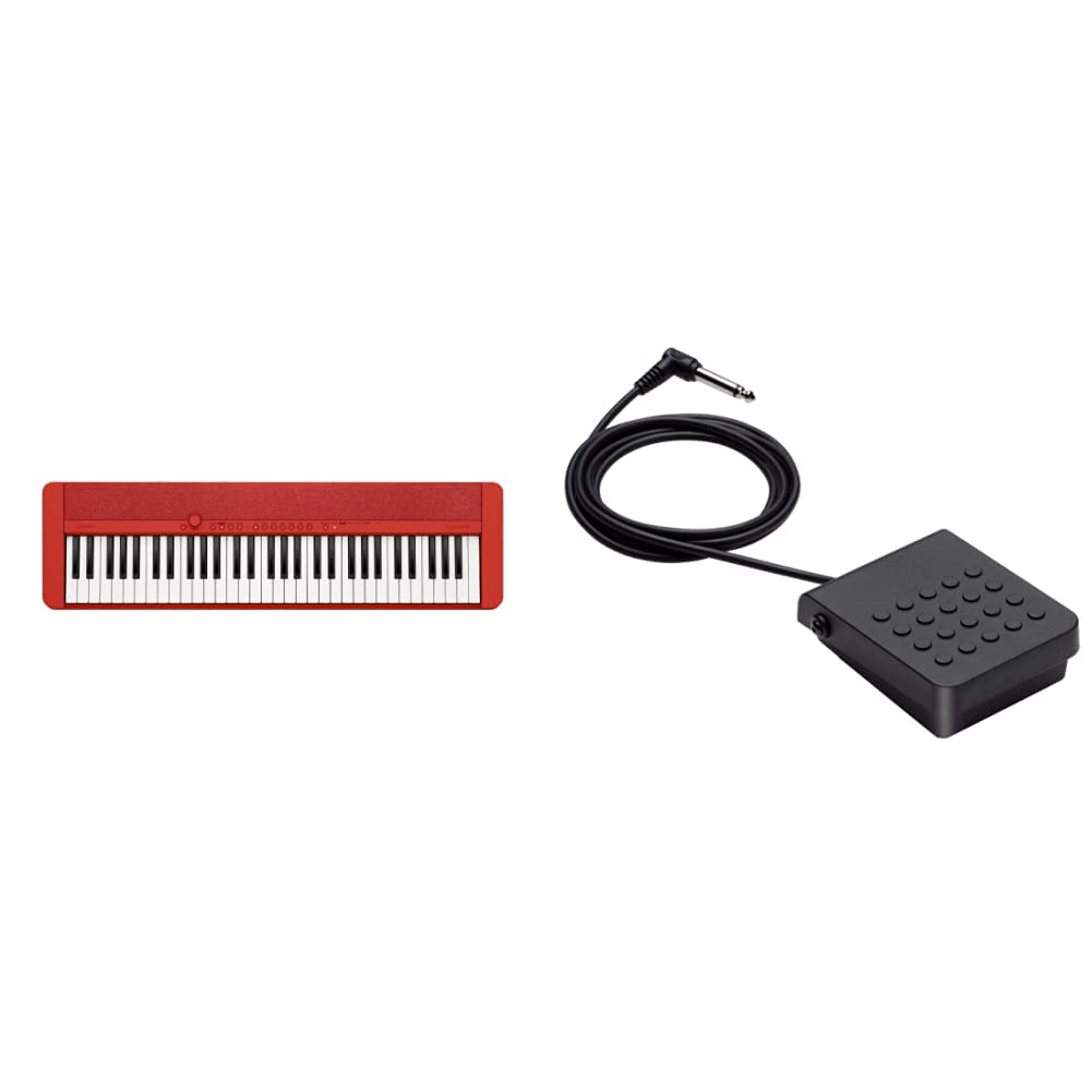 Casio CT-S1RD CASIOTONE Piano-Keyboard mit 61 anschlagdynamischen Tasten, rot & SP-3 Sustain Pedal r