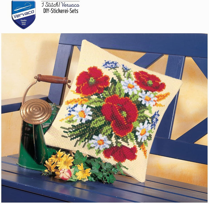 Vervaco Kreuzstich Stickpackungen Kissen Front zum Selbersticken mit Stickbild auf 100% Baumwoll Sto