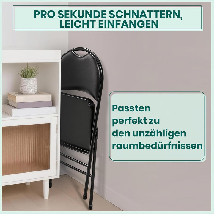 Klappstuhl 4er Set mit gepolstertem PU-Leder und Griff, Ultraviolette Geschosspolster&Stabilem Metal