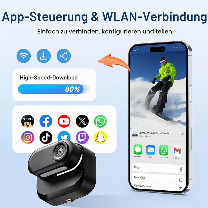 128GB Sportkamera Wasserdicht 1080P Tragbare Kamera mit 360° Drehbarem Clip, Bodycam Körperkamera Mi