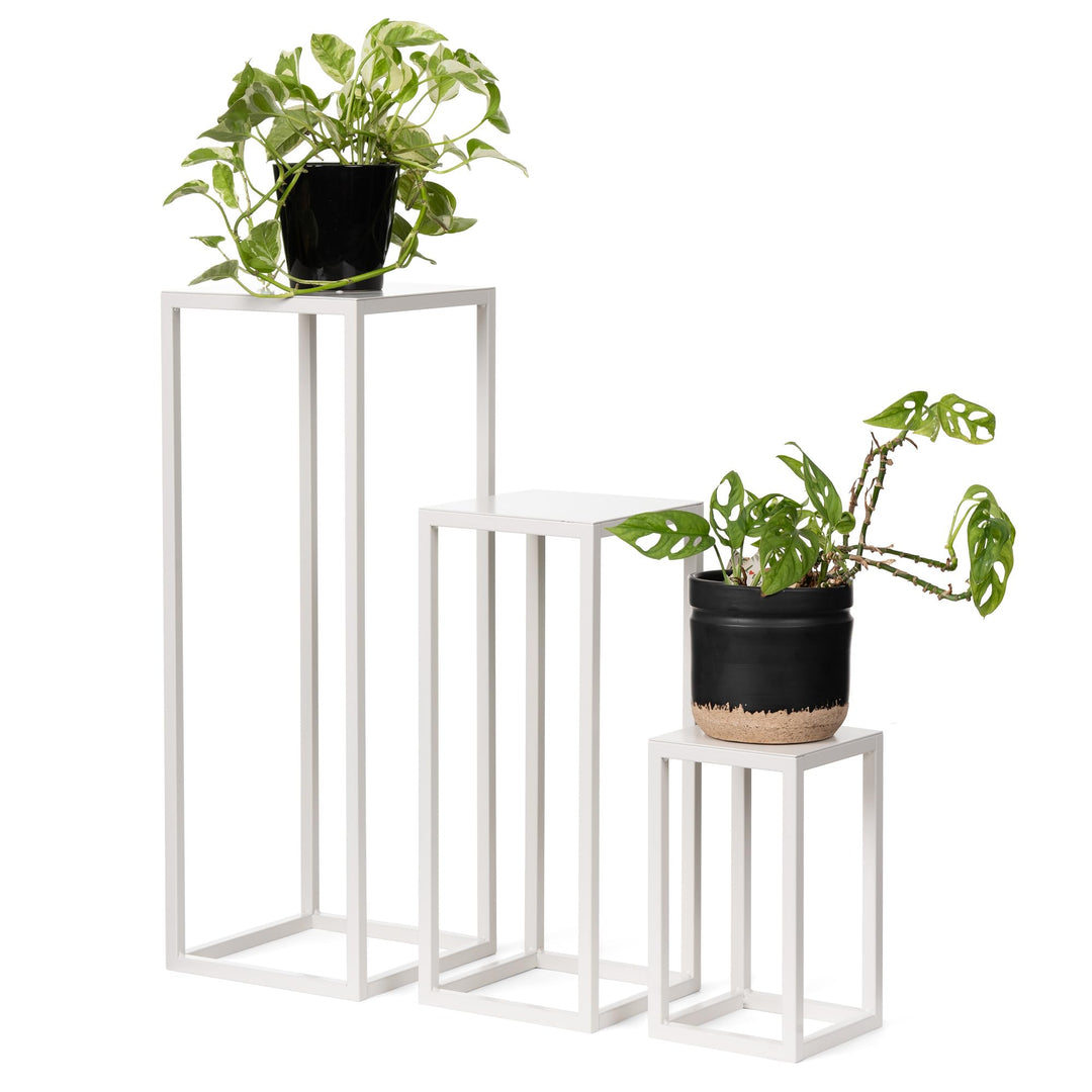 LAMO Manufaktur Pflanzenständer Set 3 St. 28/48/68 cm - Blumenhocker Elfenbein aus Metall | Blumenst