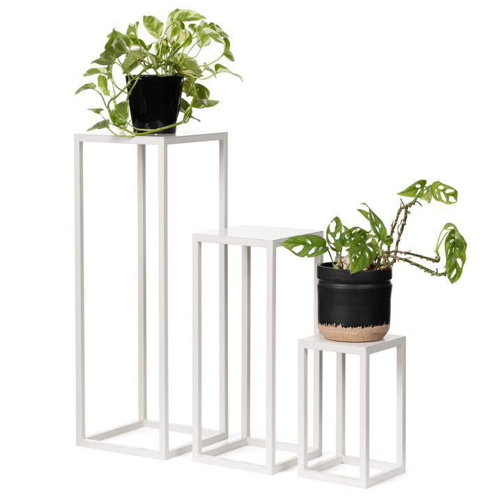 LAMO Manufaktur Pflanzenständer Set 3 St. 28/48/68 cm - Blumenhocker Elfenbein aus Metall | Blumenst