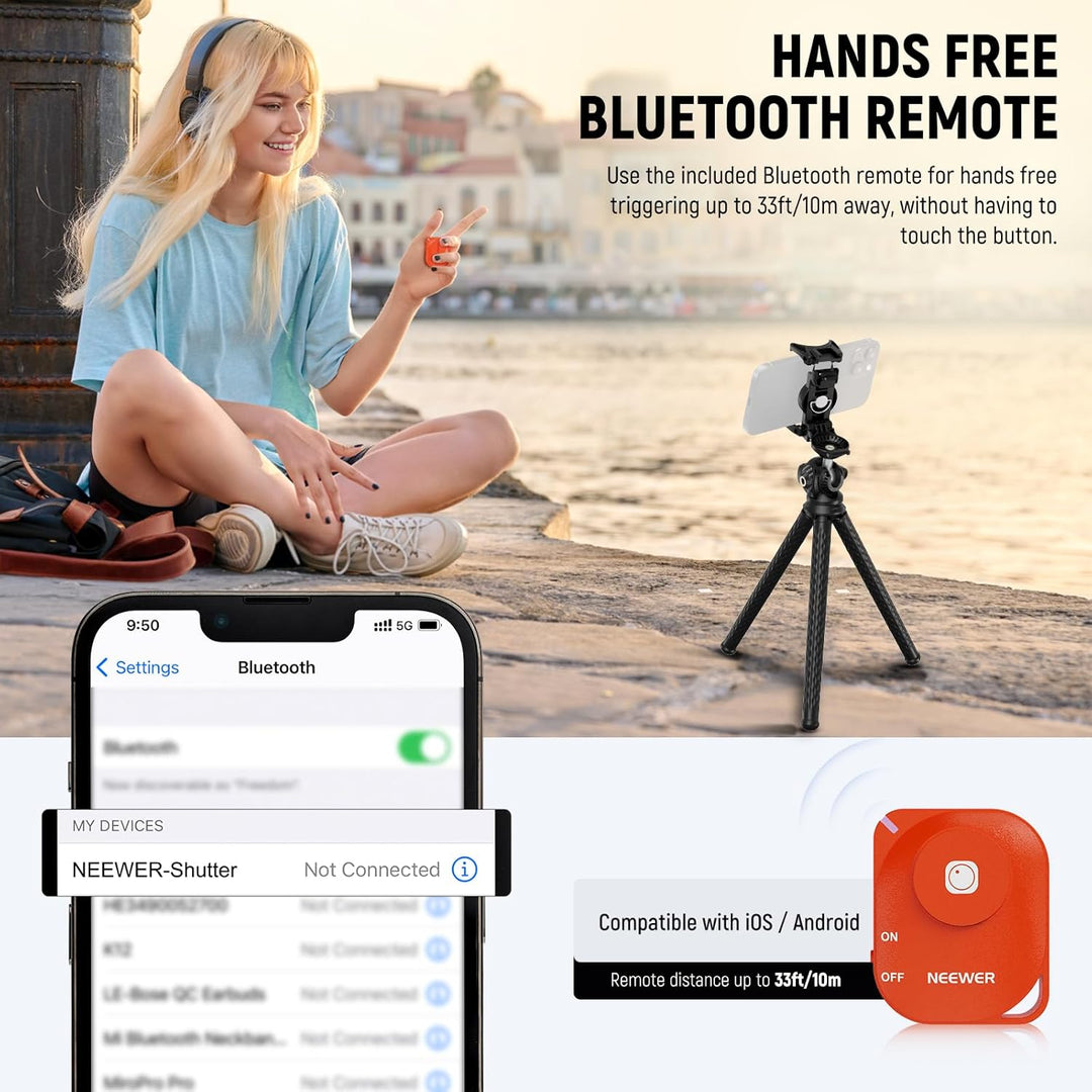 NEEWER Stativ Flexibel Fernbedienung Mini Kamera Handystativ mit Handy Halterung, Action Kamera Adap