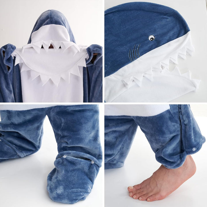 Hai Decke mit Ärmeln,Flanelldecke mit Kapuze für Cosplay-Shows,Superweicher Sofa Kuscheldecke Hai De