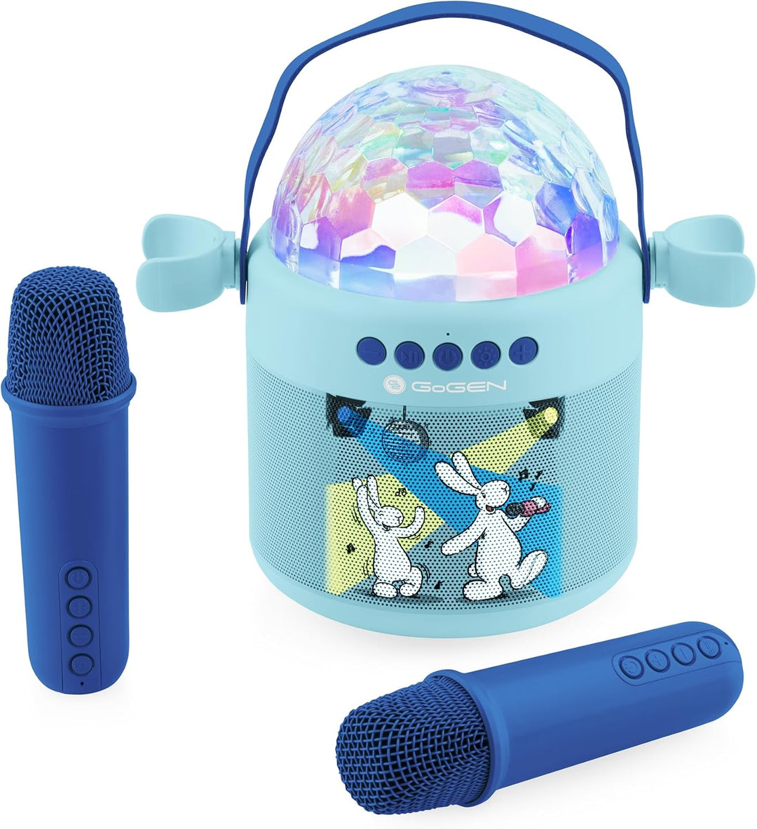 GOGEN Disco Kinder‑Bluetooth‑Party‑Lautsprecher I 6,5W I Karaoke mit 2 Mikrofonen I Licht‑Effekte I