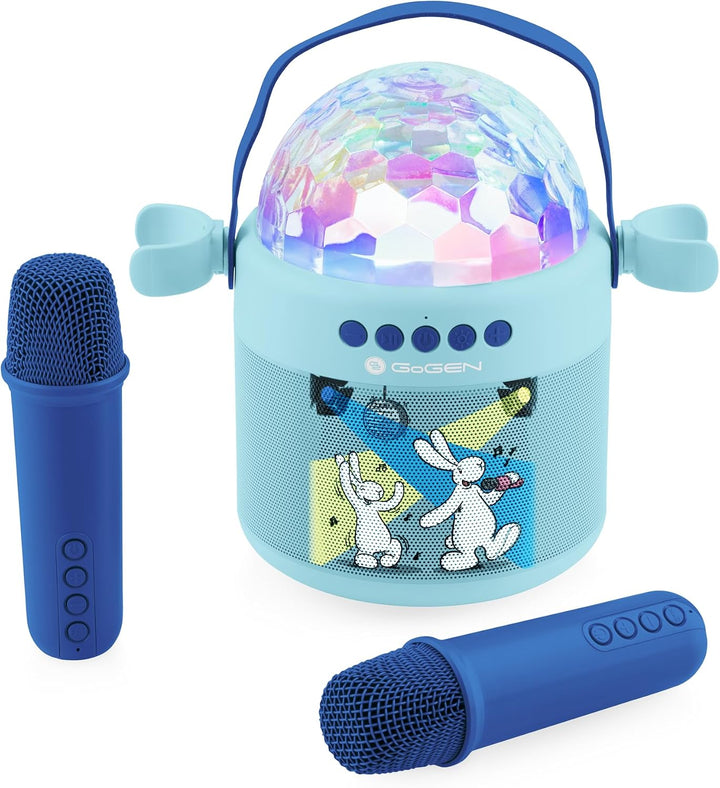 GOGEN Disco Kinder‑Bluetooth‑Party‑Lautsprecher I 6,5W I Karaoke mit 2 Mikrofonen I Licht‑Effekte I