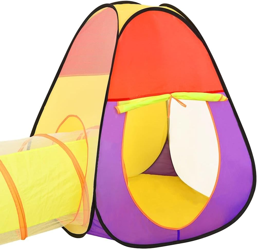 Spielzelt mit 250 Bällen Mehrfarbig 255x80x100 cm Kinderzelt mit Spieltunnel und Würfelzelt Pop-up K
