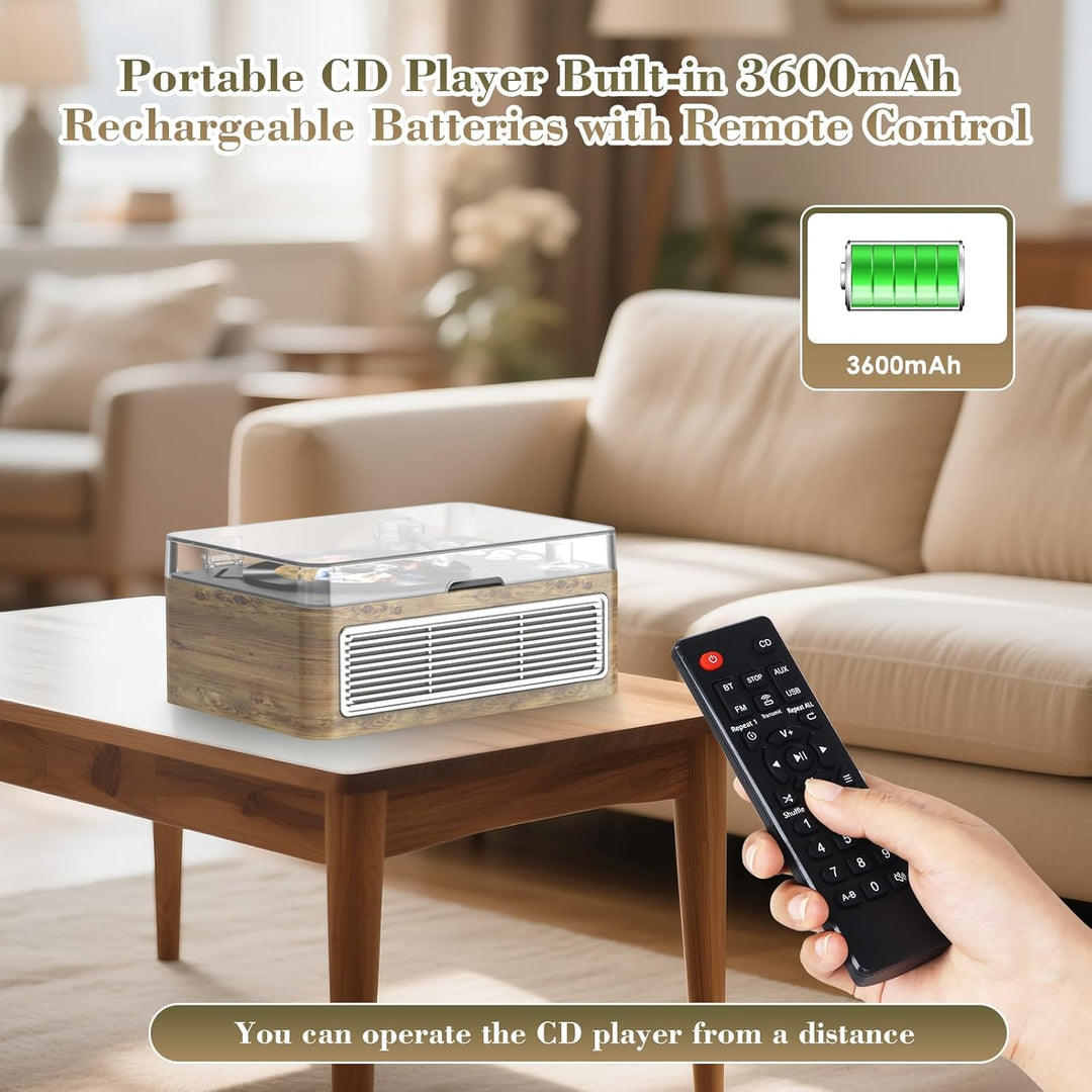 Gueray Tragbarer Bluetooth CD-Player mit Lautsprechern 3600mAh Wiederaufladbarer Vintage CD Spieler