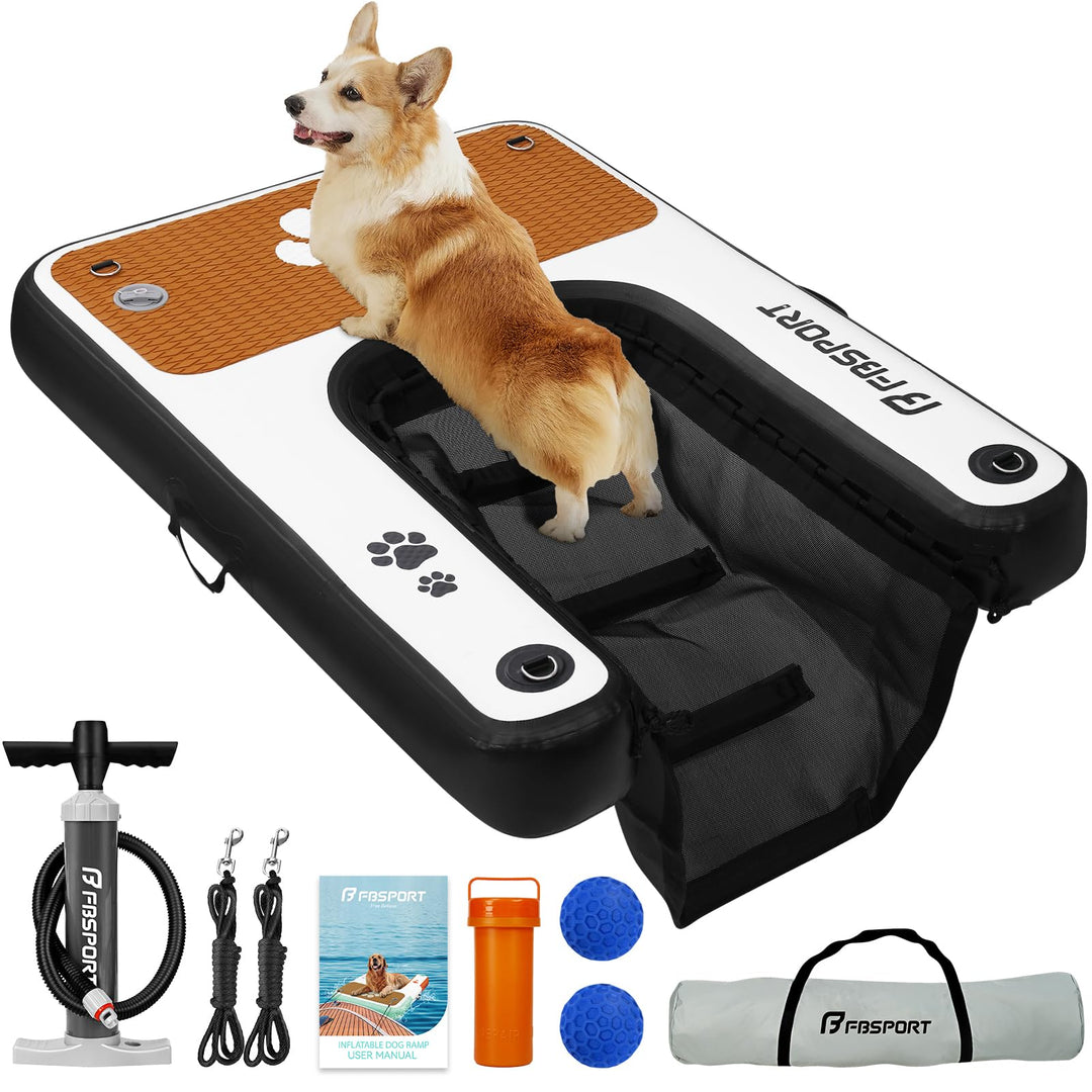 FBSPORT Hunderampe Aufblasbare Hunde Wasserrampe, Hundeboot Rampe Schwimmende Dock Leiter für Pool,