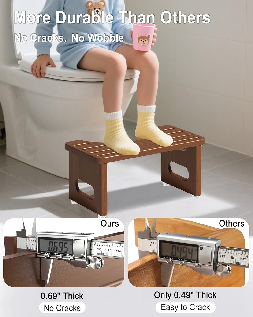 Toilettenhocker Holz, Klappbarer WC Hocker für Erwachsene, Toilettenhocker Erwachsene,Tritthocker Kl