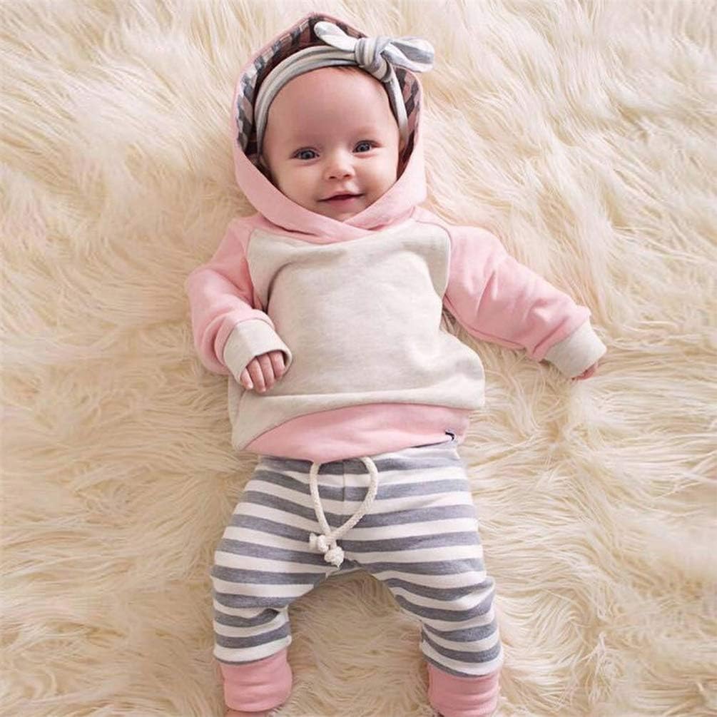 EDOTON Baby Mädchen Outfit 2 Stücke Set Gestreifte Blumen Hoodies mit Tasche Top + Lange Hosen Sweat