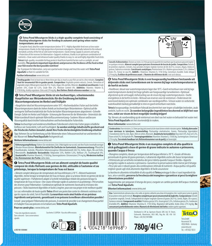 Tetra Pond Wheatgerm Sticks - Ballaststoffreiches Fischfutter für alle Teichfische, besonders geeign