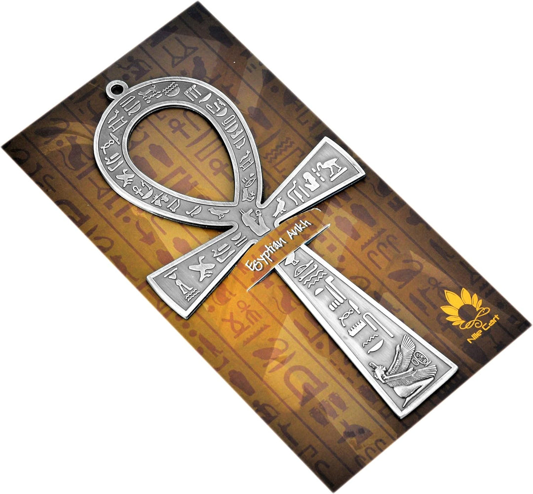 NileCart™ 21,6 cm grosses ägyptisches ANKH Kreuz aus Metall, hergestellt in Ägypten (antikes Silber)