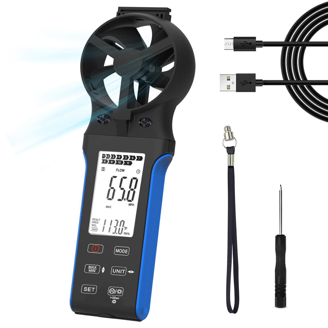 Digital Anemometer CFM/CMM/CMS Luftstrom-Geschwindigkeitsmesser mit LCD Hintergrundbeleuchtetem, Win
