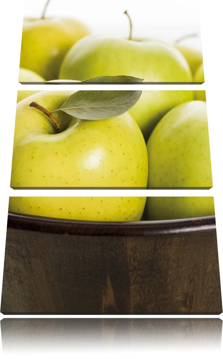 Pixxprint Apfel Schale mit grünen Äpfeln 3-Teiler Leinwandbild 120x80 Bild auf Leinwand