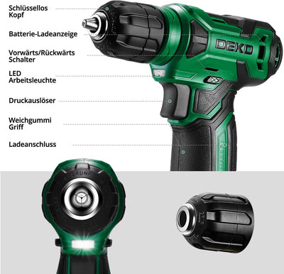 DEKO 126 Stück Elektrowerkzeug Combo Kits mit 8V Akku Bohrer, 10MM 3/8'' Keyless Chuck, Professionel