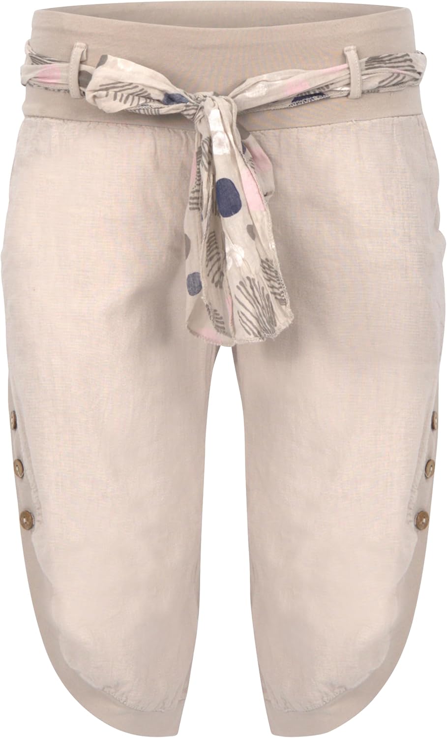 Malito Damen Kurze Hose aus Leinen - Caprihose in Unifarben - feine Freizeithose mit Gürtel - Stoffh