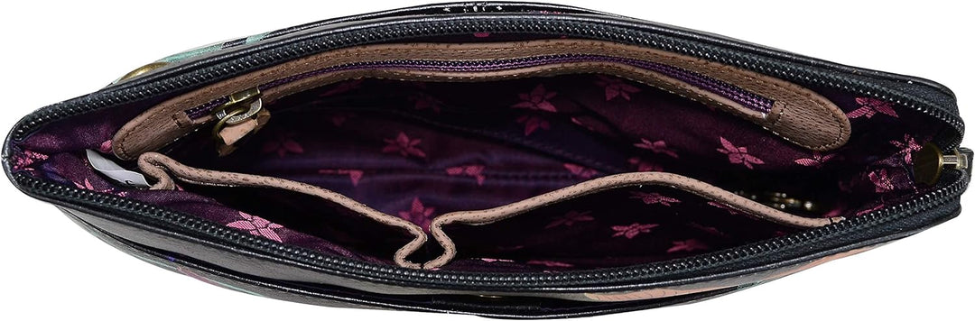 Anuschka Handbemalte 3-in-1 Clutch aus echtem Leder Island Escape Black, Island Escape Black