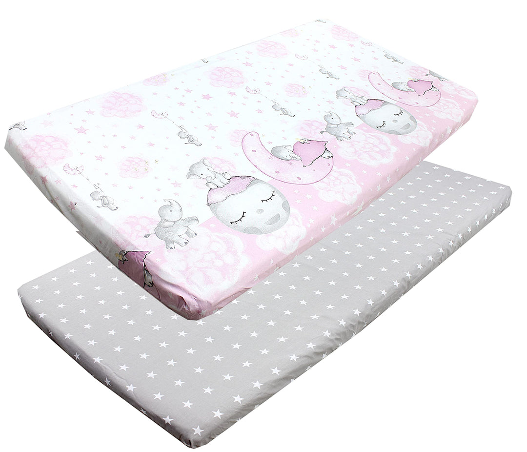 TupTam Baby Spannbettlaken Kinder Spannbetttuch für Babybett Kinderbett 2er Pack, Farbe: Mond mit El