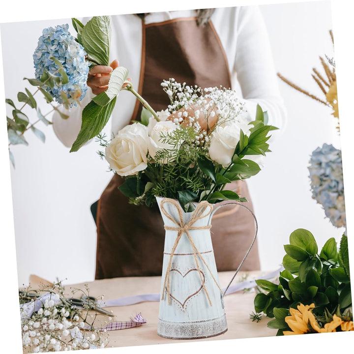 Cabilock Vintage Blumenvase Herz Milchkanne Eisen Blumentopf Shabby Chic Deko Landhaus Vase Rustikal