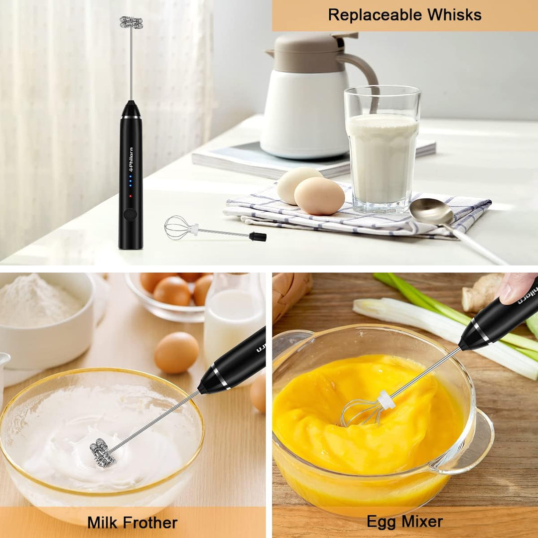 Philorn Milchaufschäumer Stab, Milchaufschäumer Elektrisch Stab Hand Held, 3-Gang USB-C Aufladbar Au