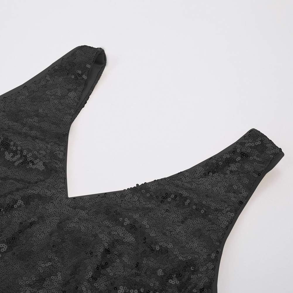 GRACE KARIN Damen Pailletten Tops Sparkle Shimmer Weste Ärmellos V-Ausschbitt U-Back Side Split Blus