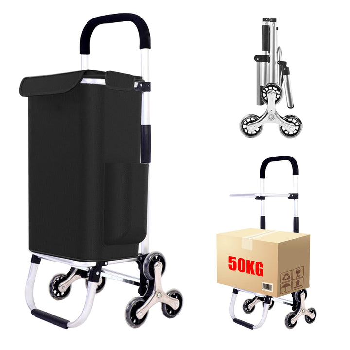 Einkaufstrolley Klappbar, 2 in1 Trolley zum Einkaufen, bis 50 kg, 56 l Kiste | Einkaufstasche mit 6