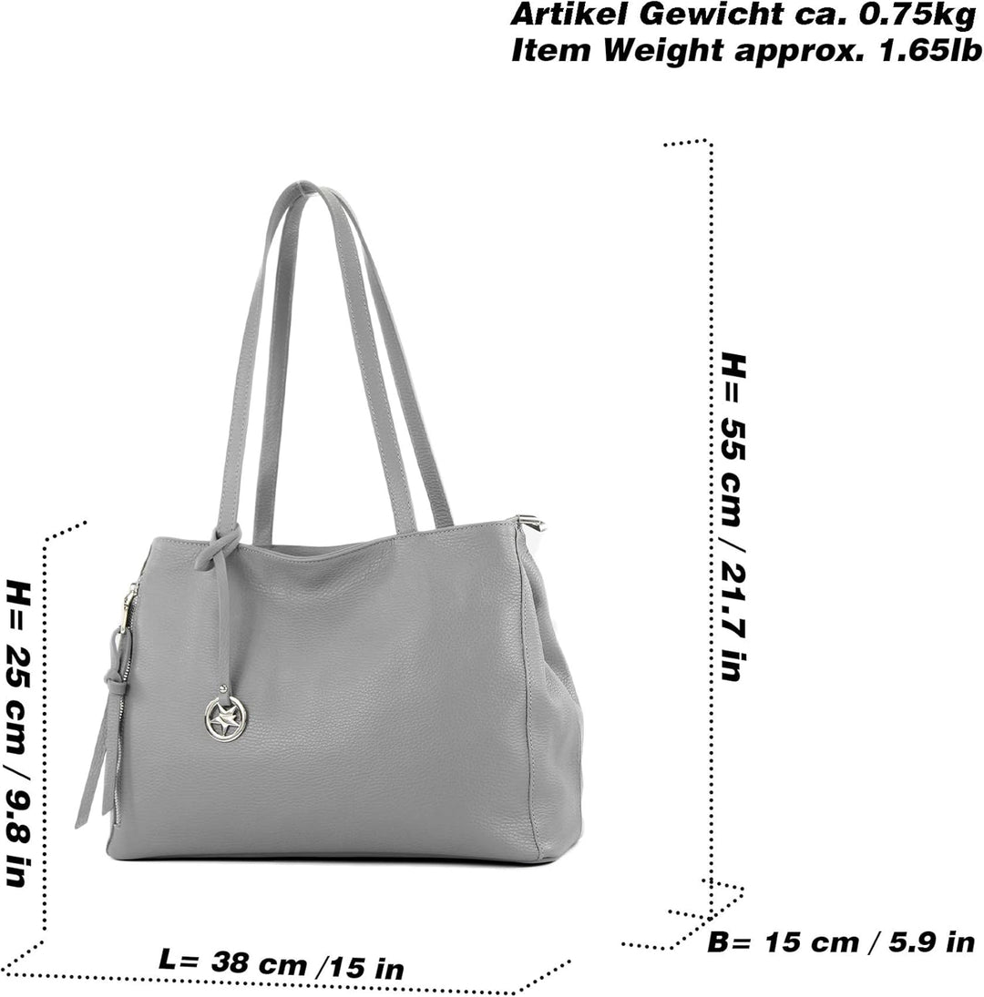 modamoda de - T205 - ital. Schultertasche Henkeltasche aus Leder Signalrot, Signalrot