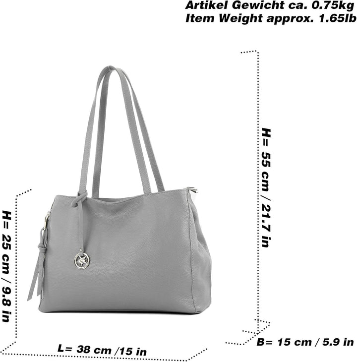 modamoda de - T205 - ital. Schultertasche Henkeltasche aus Leder Bordeauxviolett, Bordeauxviolett