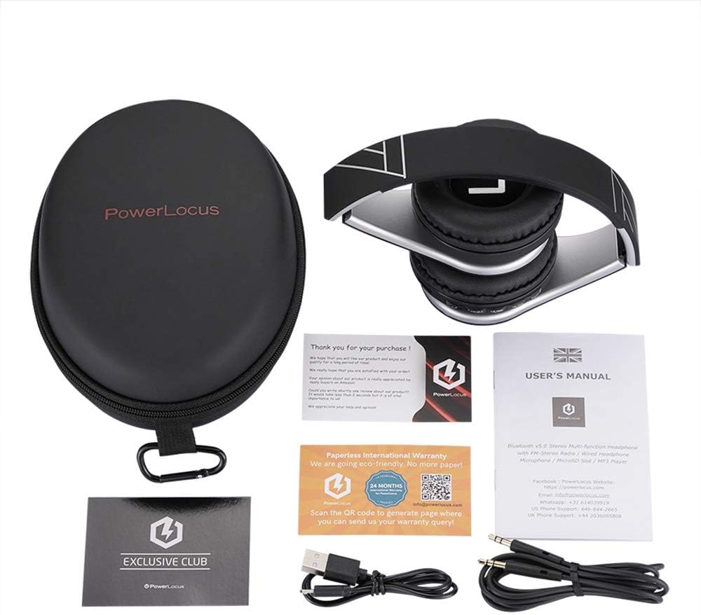 PowerLocus Kabellose Kopfhörer Over Ear, Kopfhörer Bluetooth mit Mikrofon, Faltbar, weiche Ohrpolste