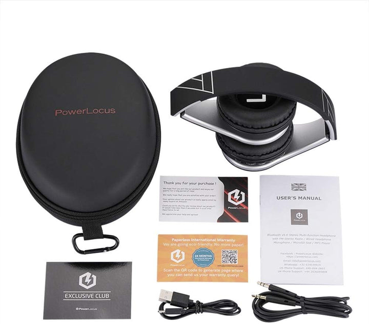 PowerLocus Kabellose Kopfhörer Over Ear, Kopfhörer Bluetooth mit Mikrofon, Faltbar, weiche Ohrpolste