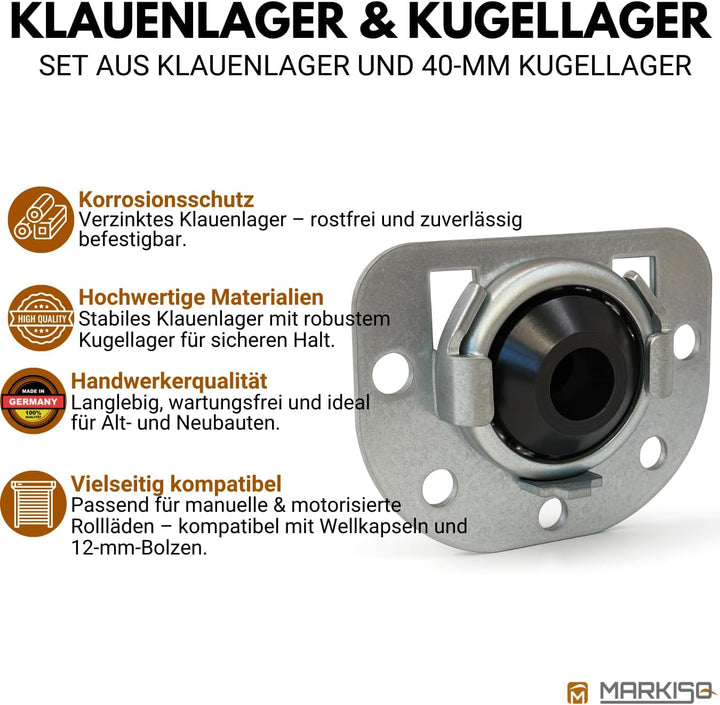 markiso® 10 Set Rolladen Lager | Klauenlager inkl. Kugellager im SET -Rollladen Wandlager für alle R