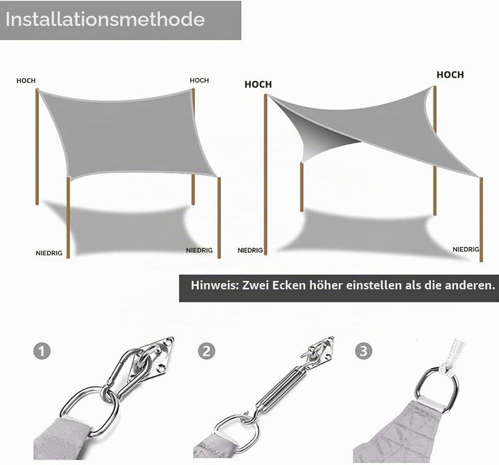 Dripex Sonnensegel wasserdicht Sonnenschutz Set 3X3 m inkl Befestigungsseile Rechteckig Polyester Im