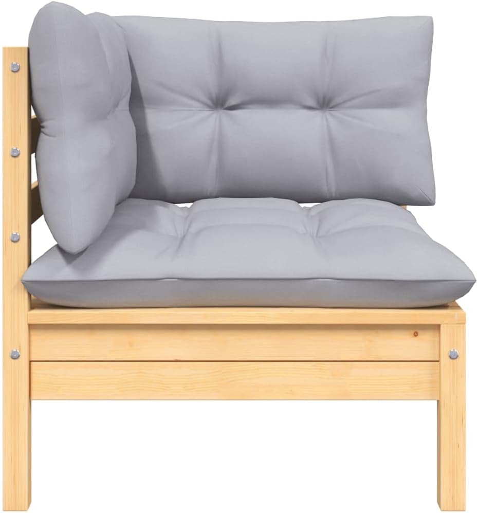 vidaXL Garten Ecksofa, Modular Gartenmöbel mit Grauen Kissen, Sofa Lounge Sessel für Garten Terrasse