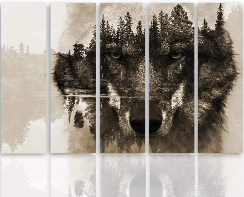 Feeby Bilder 5 Teile Tiere Wolf XXL Typ C 150x100 cm 1 Teilig Wohnzimmer Schlafzimmer Büro Flur Küch