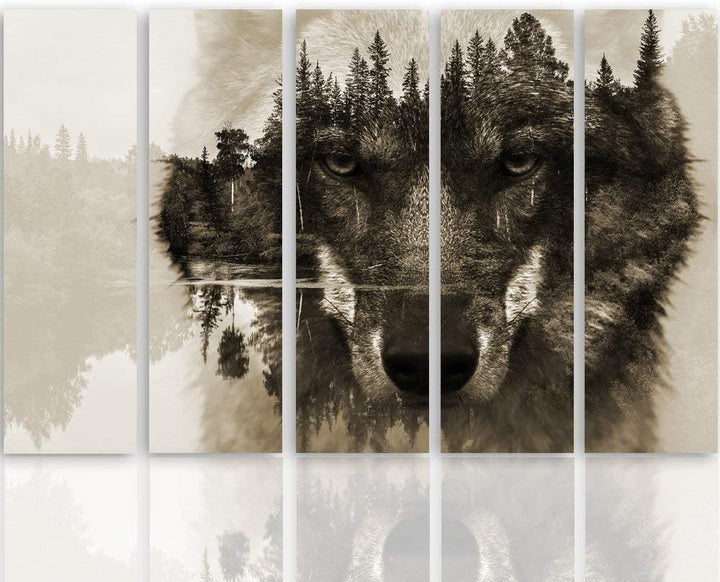 Feeby Bilder 5 Teile Tiere Wolf XXL Typ C 150x100 cm 1 Teilig Wohnzimmer Schlafzimmer Büro Flur Küch