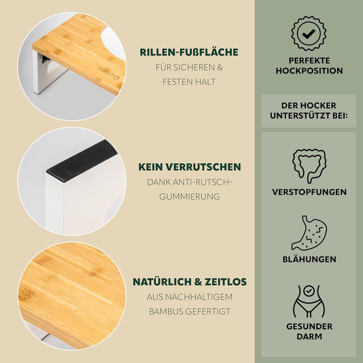 eluno Toilettenhocker, Fussbank aus Bambus mit Anti-Rutsch-Pads, platzsparend zusammenklappbar, Stab