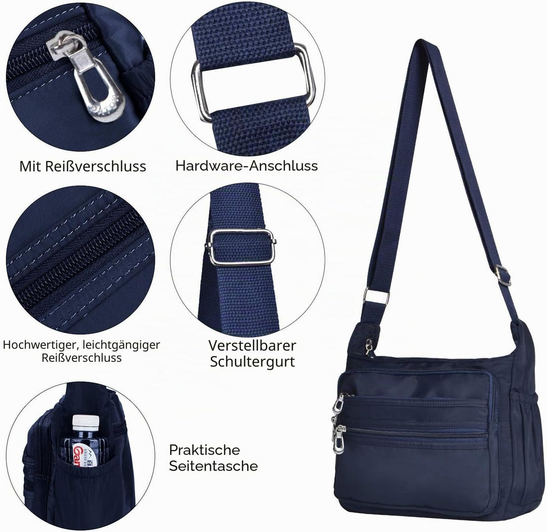 NOTAG Umhängetasche Damen, Wasserdicht Nylon Schultertasche Mehrfachtasche Handtasche mit RFID Geldb