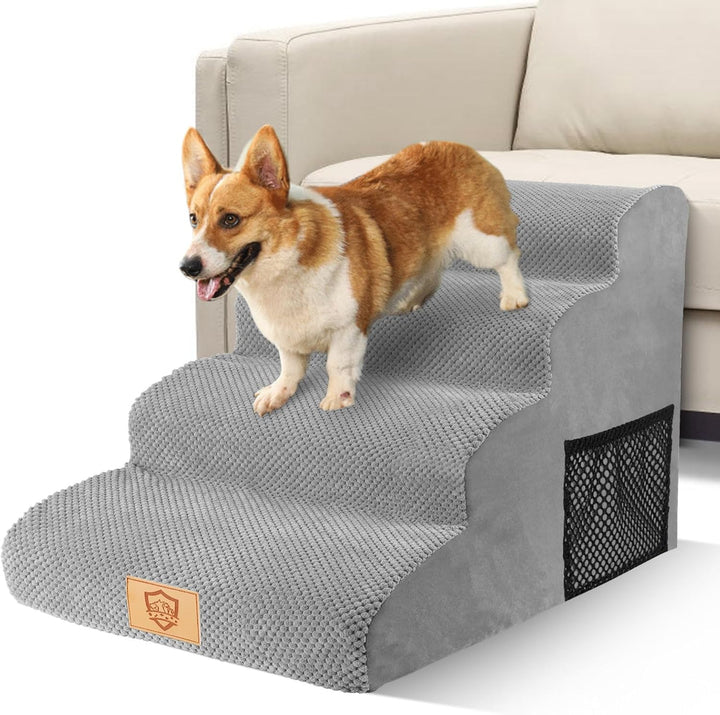 MASTERTOP Hundetreppe 4 Stufen, Hunderampe für Sofa aus Hochdichtem Schaumstoff, Haustiertreppe mit