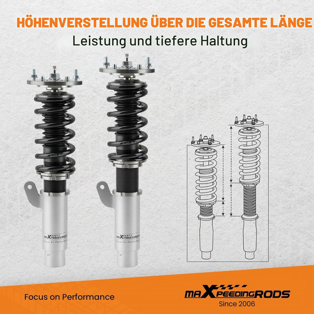 maXpeedingrods Sport-Gewindefahrwerk Fahrwerk Dämpfung einstellbar für 3er E46 grau