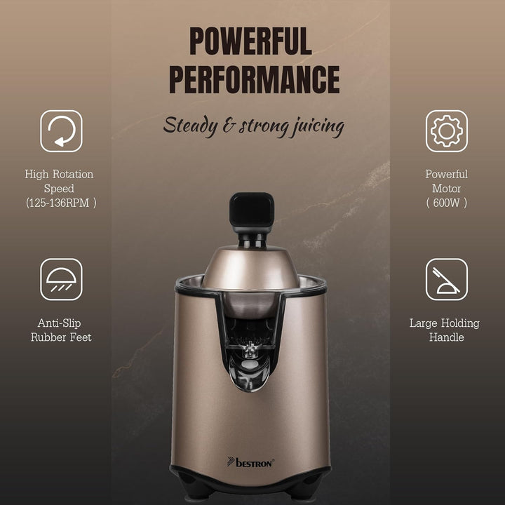 Bestron elektrische Saftpresse, Orangenpresse mit Auslauf-Stopp Funktion & edelstahl Fruchtfleischsi