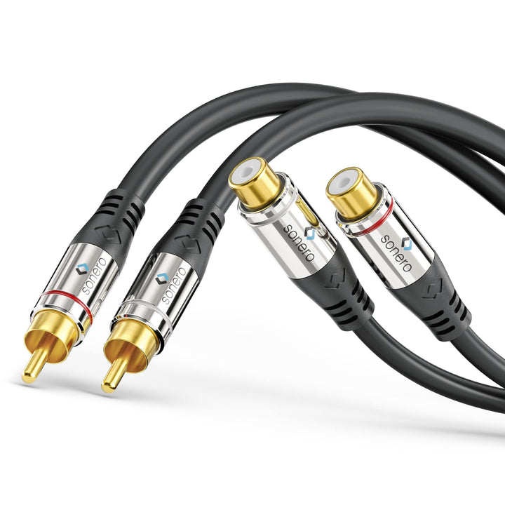 Sonero® Premium 5,00m Cinch Verlängerung, 2x RCA Stecker auf 2x Buchse, Audio Kabel, Subwoofer, HiFi