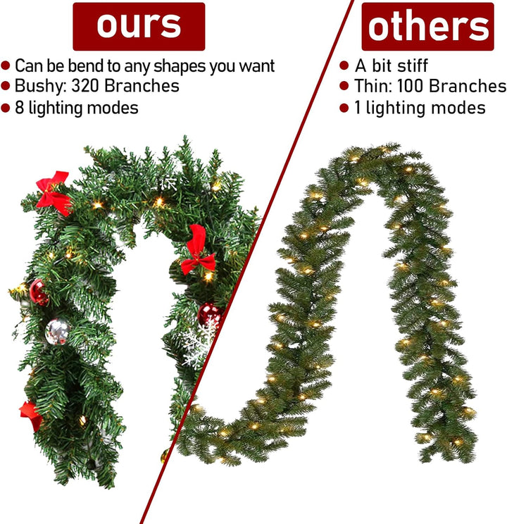 Yakimz 2er 5M Weihnachtsgirlande, Tannengirlande mit 100 LEDs Warmweiss 8 Modus inkl. Deko, IP44 Wei
