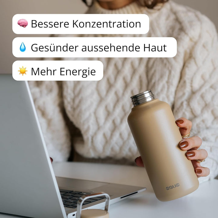 EQUA Timeless Trinkflasche, Edelstahl, 1000ml, BPA-frei, auslaufsicher, haltbar, multifunktional, du