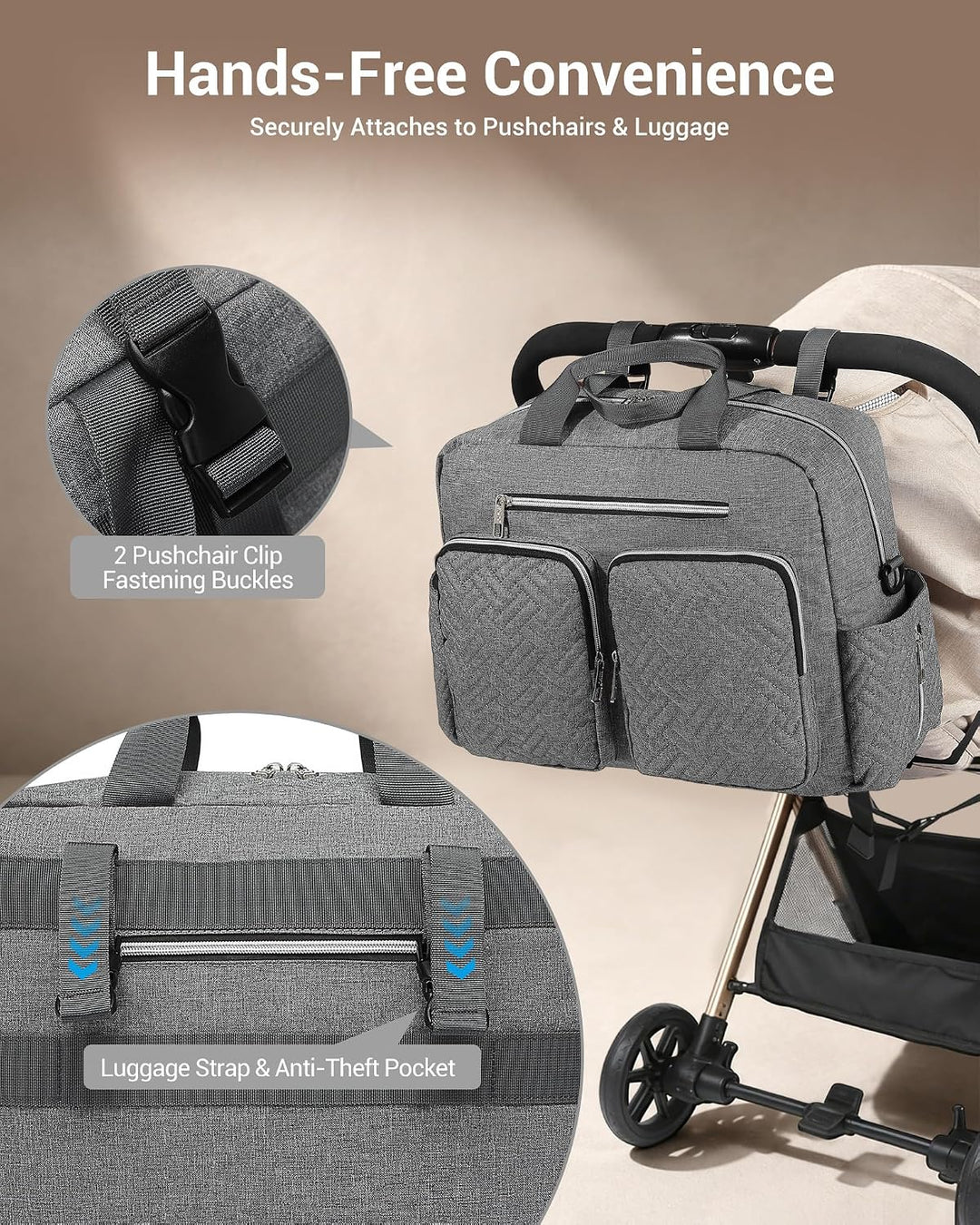KONO Baby-Wickeltasche, stilvoll, für Mama und Papa, wandelbare Reisetasche mit isolierten Taschen G