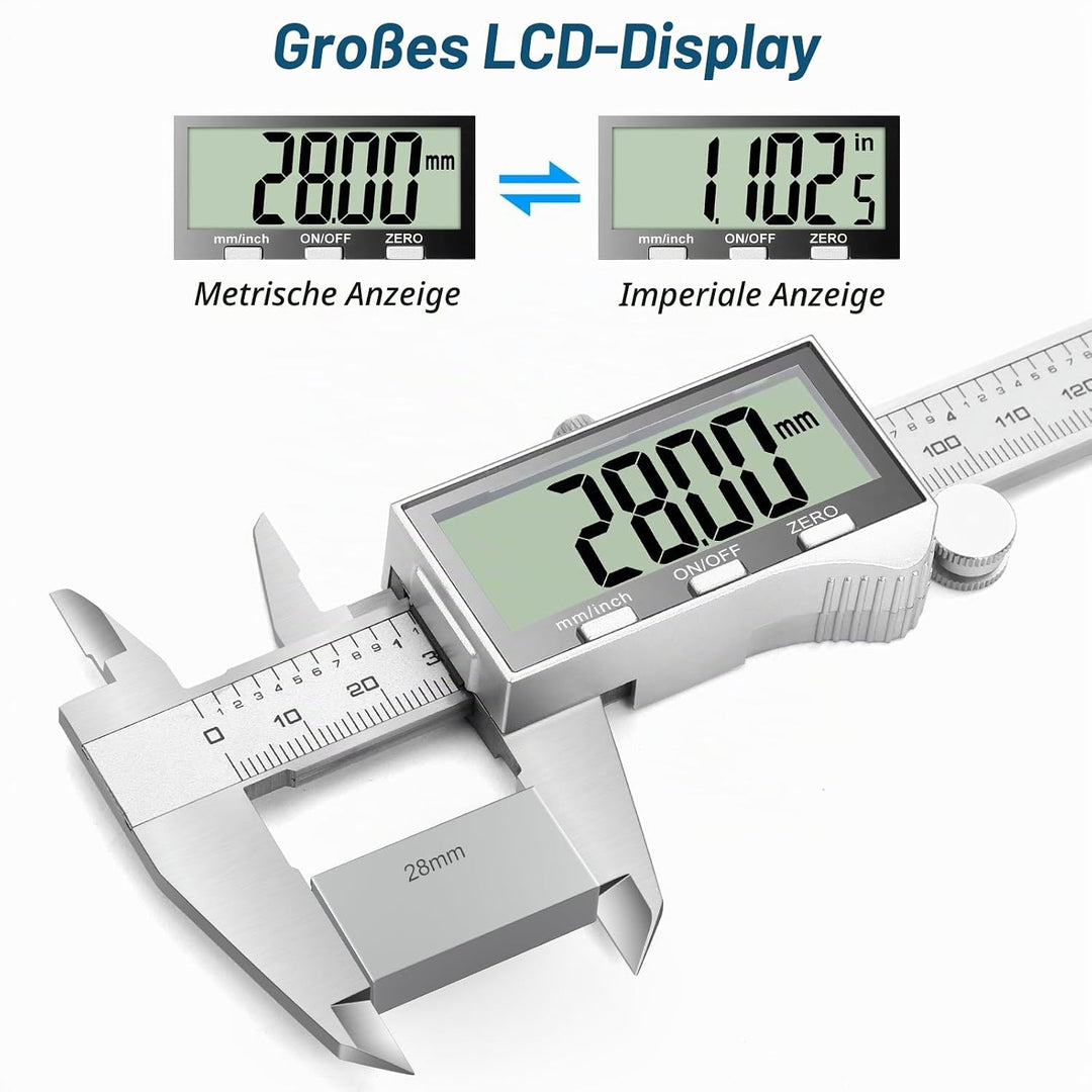 Ueznirn Digital Messschieber mit Grossem LCD-Bildschirm 200mm 200mm-Silbrig, 200mm-Silbrig