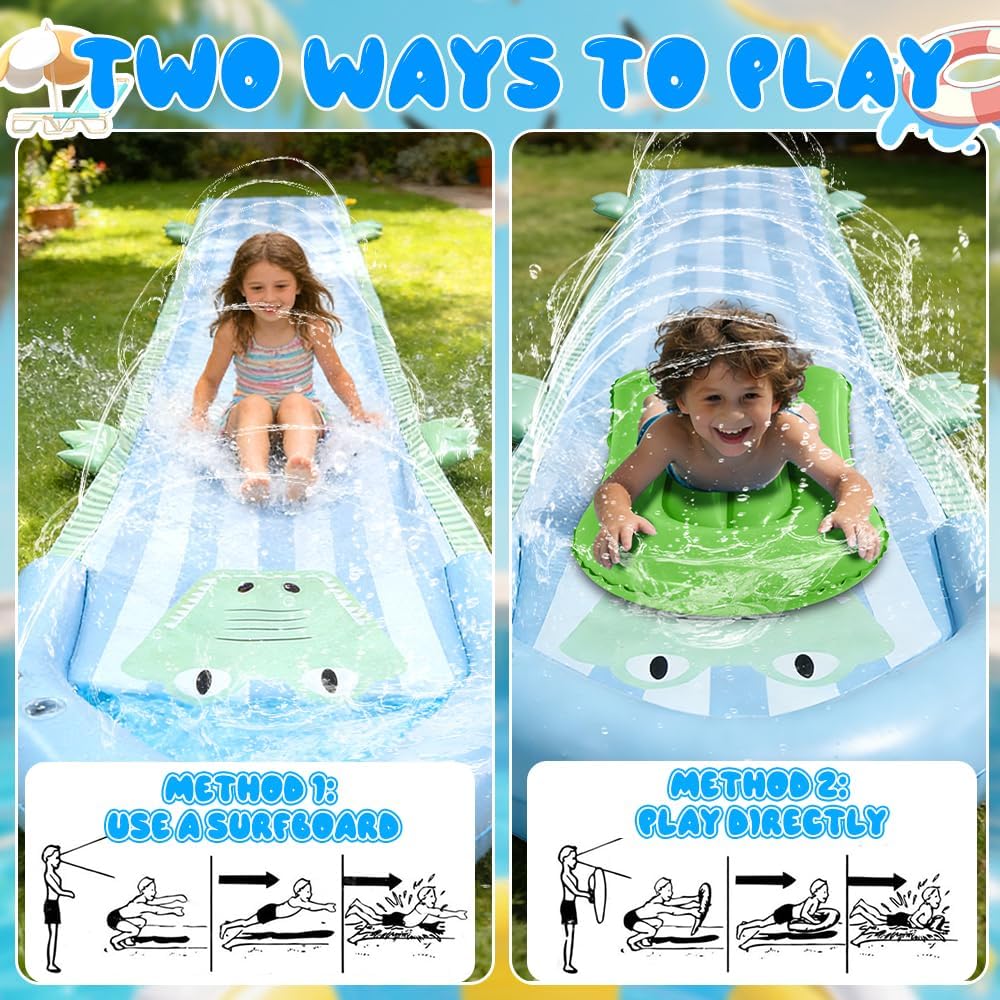 Wasserrutsche Garten für Kinder, 482 x 75cm Doppelte Wasserrutsche Garten mit 2 Bodyboards, Aufblasb