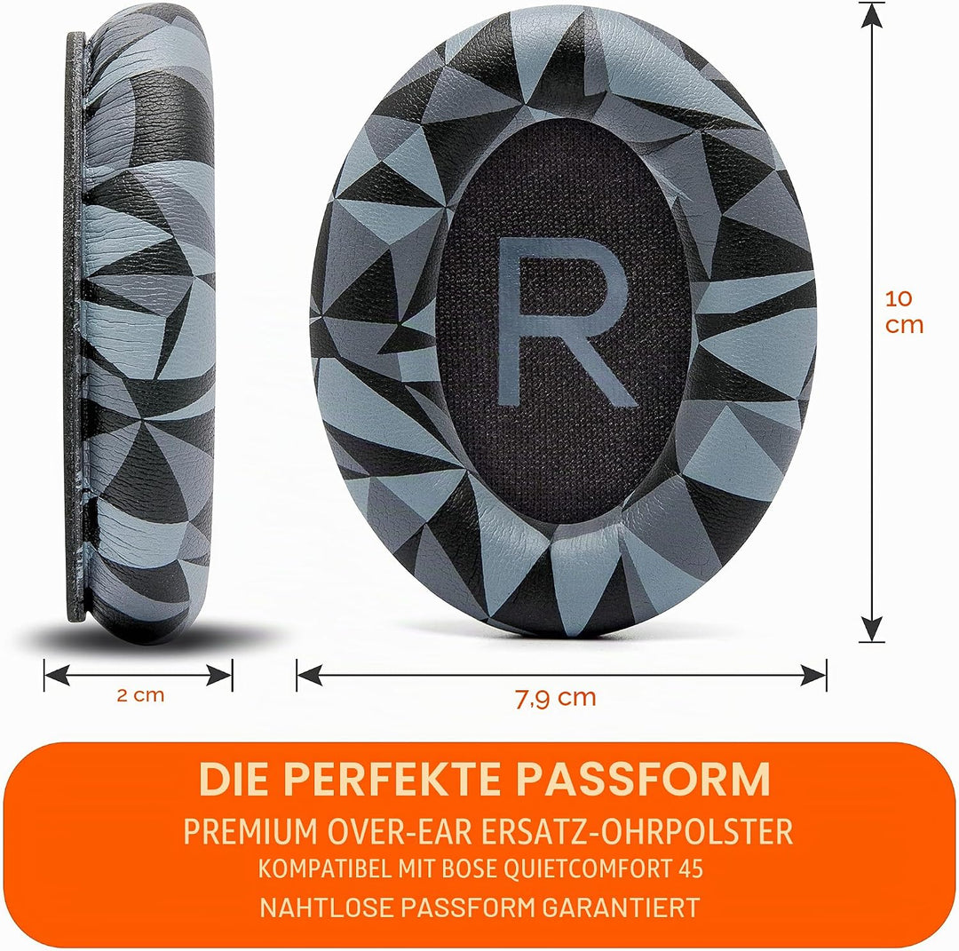 WC Wicked Cushions Extra Dicke Ersatzohrpolster für Bose QC45 (QuietComfort 45) Kopfhörer | (Geo Gra