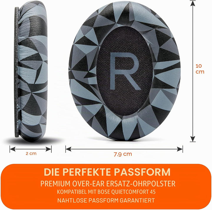 WC Wicked Cushions Extra Dicke Ersatzohrpolster für Bose QC45 (QuietComfort 45) Kopfhörer | (Geo Gra
